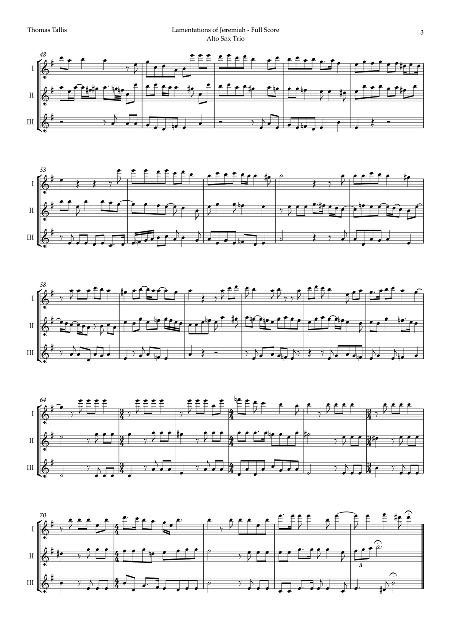 Lamentations of Jeremiah by Thomas Tallis for Alto Sax Trio Woodwind Trio scores gallery preview page 3