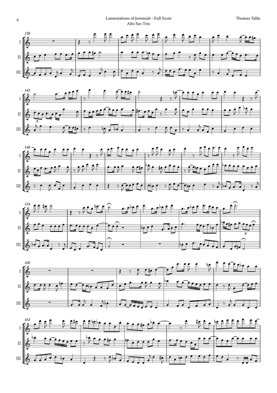Lamentations of Jeremiah by Thomas Tallis for Alto Sax Trio Woodwind Trio scores gallery preview page 6