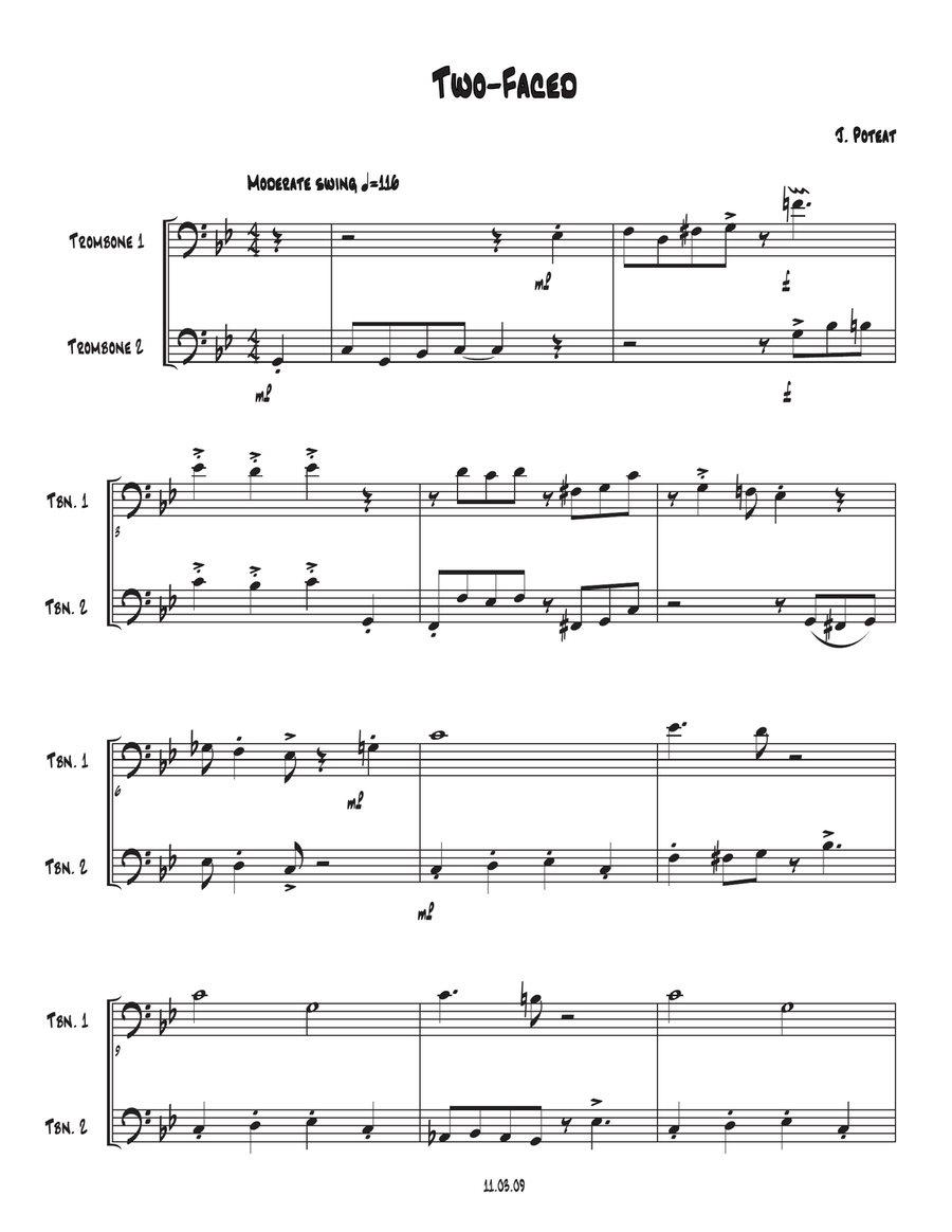 Two-Faced (A Short Jazz Duet) Trombone Duet scores gallery preview page 1