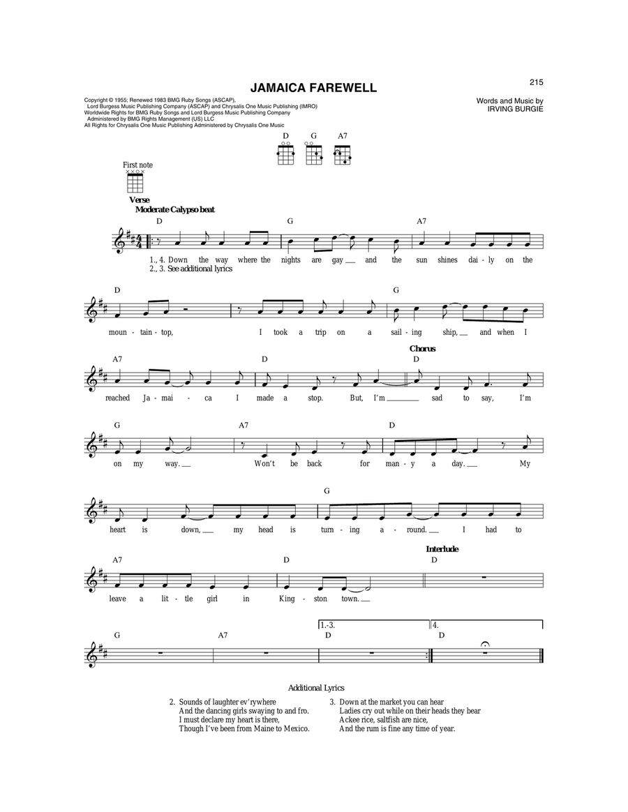 Jamaica Farewell Jamaica Farewell Mandolin scores gallery preview page 1
