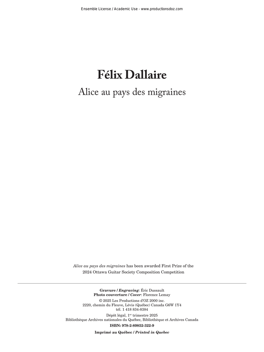 Alice au pays des migraines Classical Guitar scores gallery preview page 1