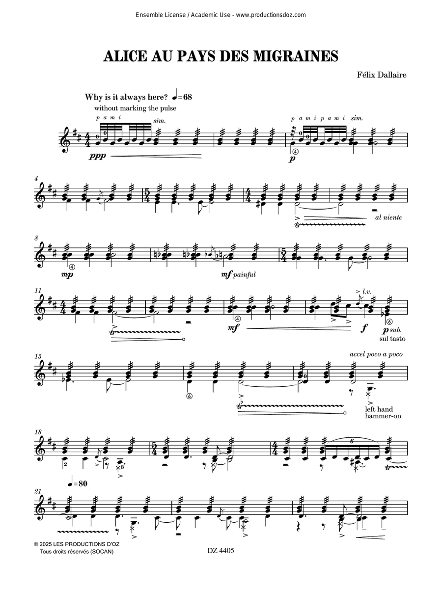 Alice au pays des migraines Classical Guitar scores gallery preview page 3