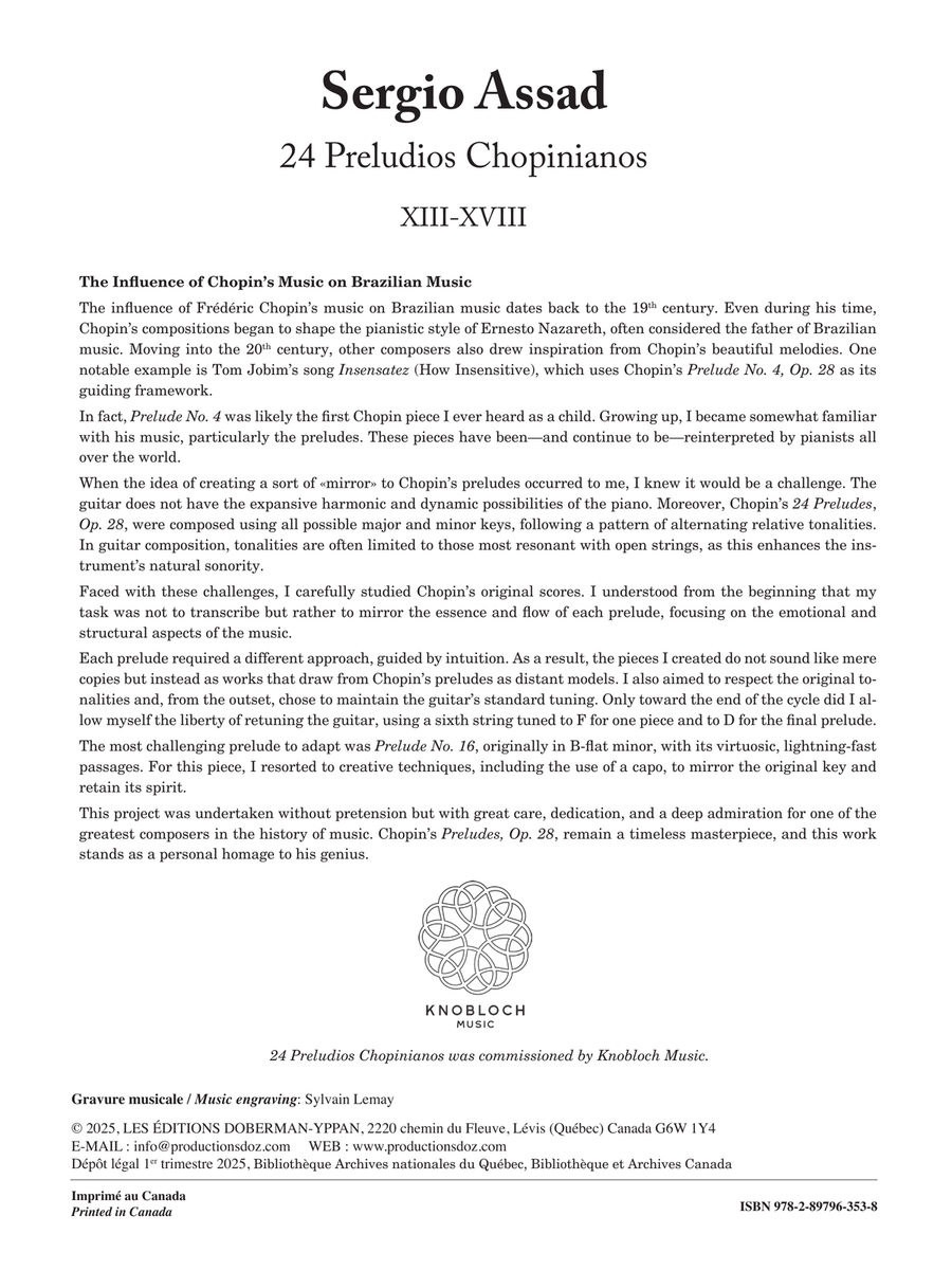 24 Preludios Chopinianos XIII-XVIII Classical Guitar scores gallery preview page 1