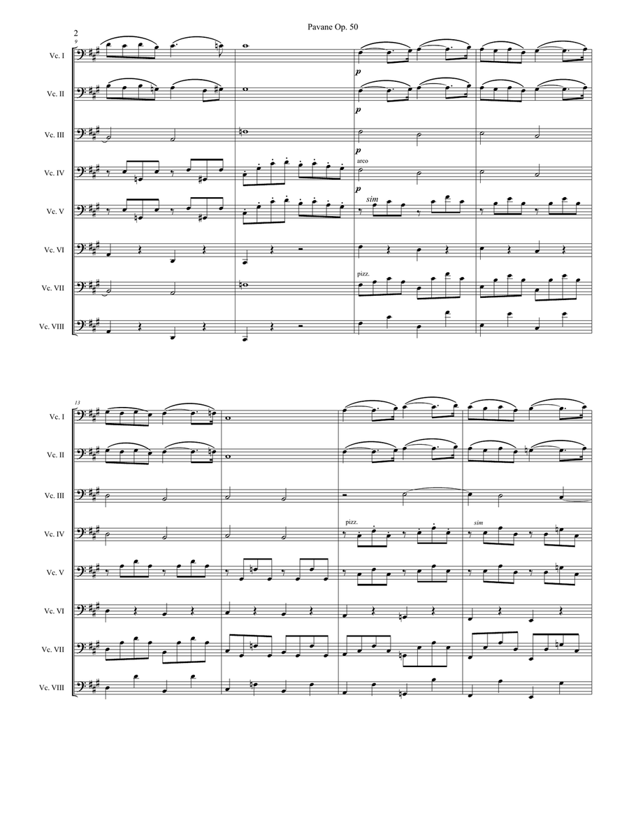 Pavane for 6,7,or 8 ecllos String Orchestra scores gallery preview page 2