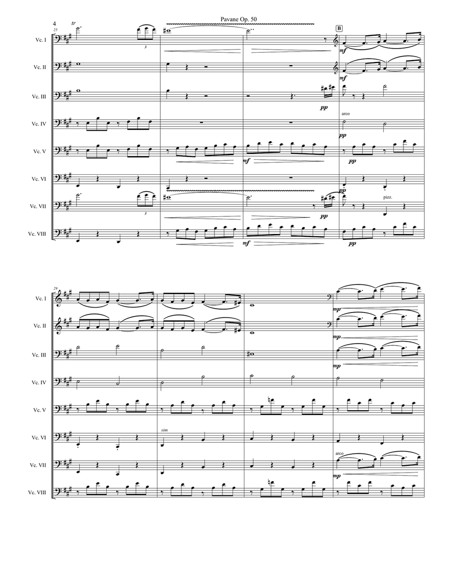Pavane for 6,7,or 8 ecllos String Orchestra scores gallery preview page 4