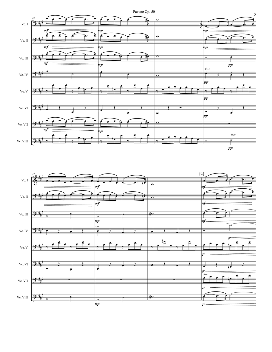 Pavane for 6,7,or 8 ecllos String Orchestra scores gallery preview page 5
