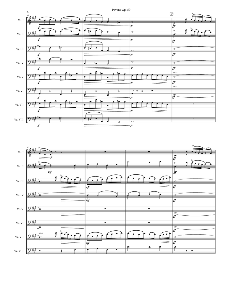 Pavane for 6,7,or 8 ecllos String Orchestra scores gallery preview page 6