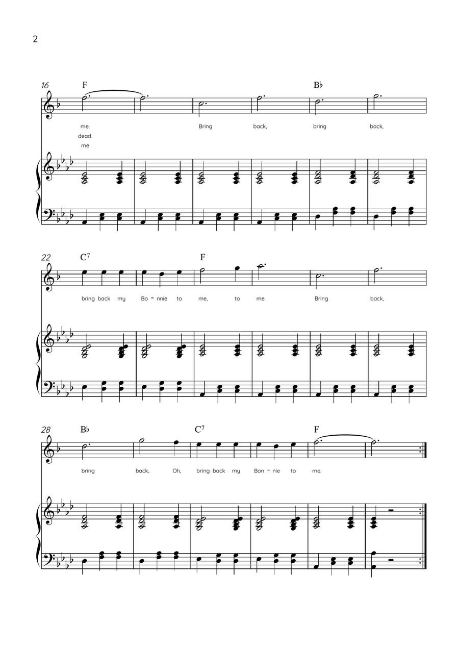 My Bonnie Lies Over The Ocean - Alto Sax & Piano in Ab Major Easy With Lyrics & Chords Alto Saxophone scores gallery preview page 2