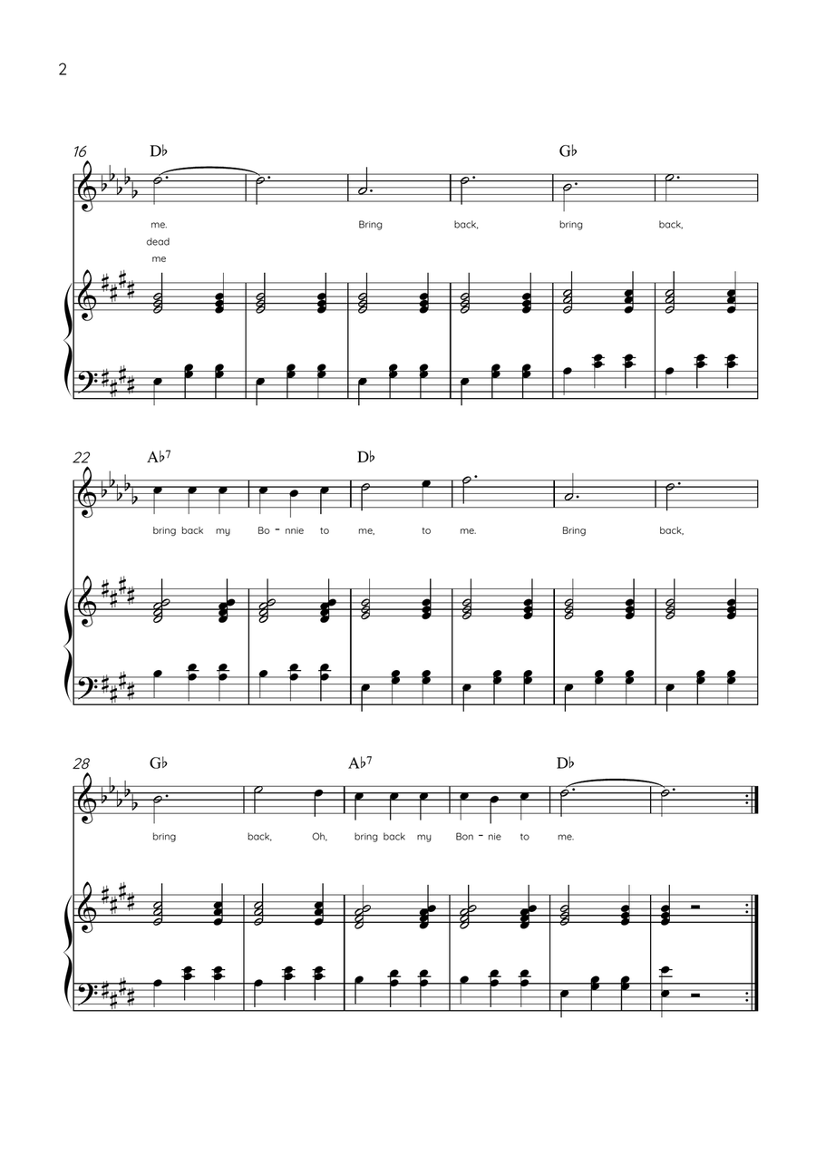 My Bonnie Lies Over The Ocean - Alto Sax & Piano in E Major Easy With Lyrics & Chords Alto Saxophone scores gallery preview page 2