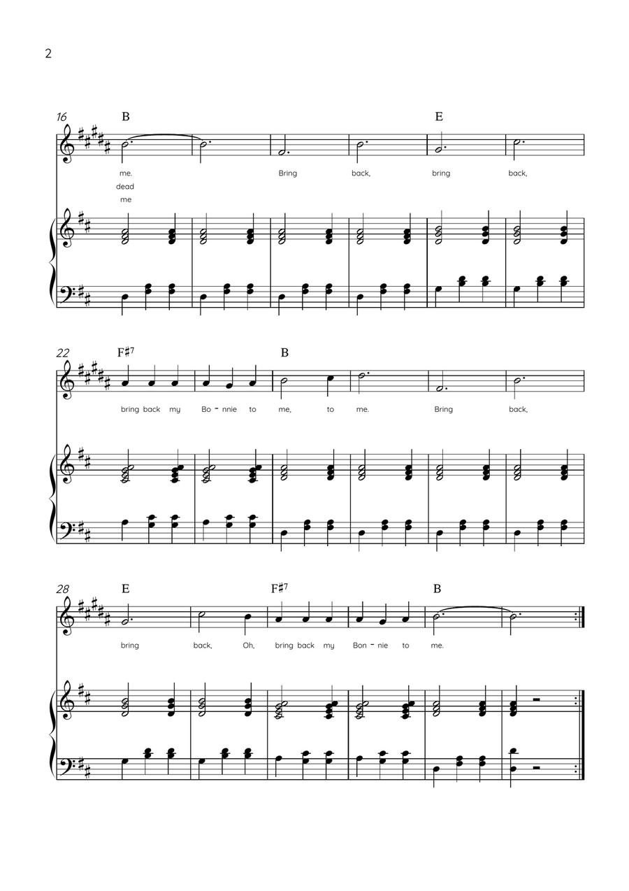 My Bonnie Lies Over The Ocean - Alto Sax & Piano in D Major Easy With Lyrics & Chords Alto Saxophone scores gallery preview page 2