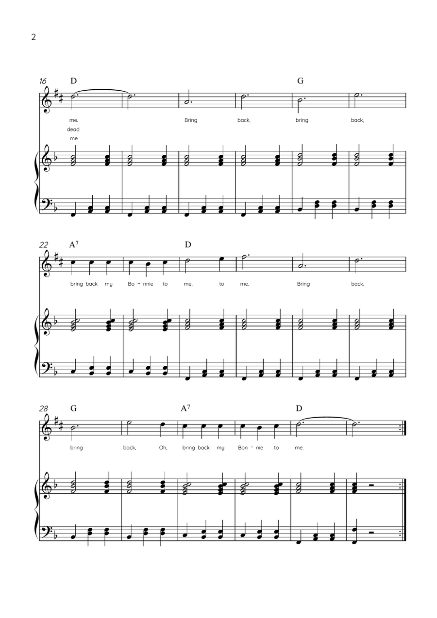 My Bonnie Lies Over The Ocean - Alto Sax & Piano in F Major Easy With Lyrics & Chords Alto Saxophone scores gallery preview page 2