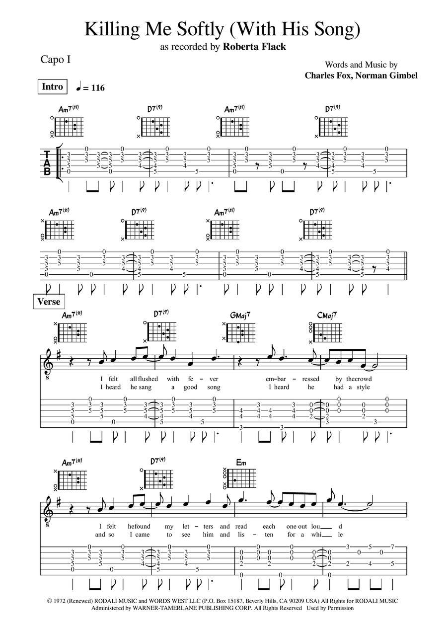 Killing Me Softly With His Song Acoustic Guitar scores gallery preview page 1