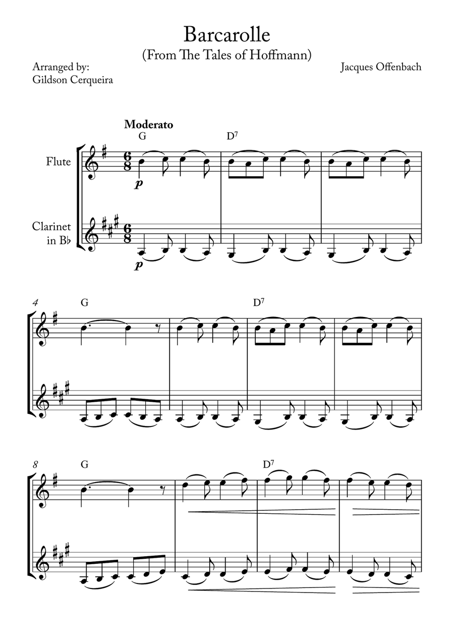 Barcarolle Woodwind Duet scores gallery preview page 1