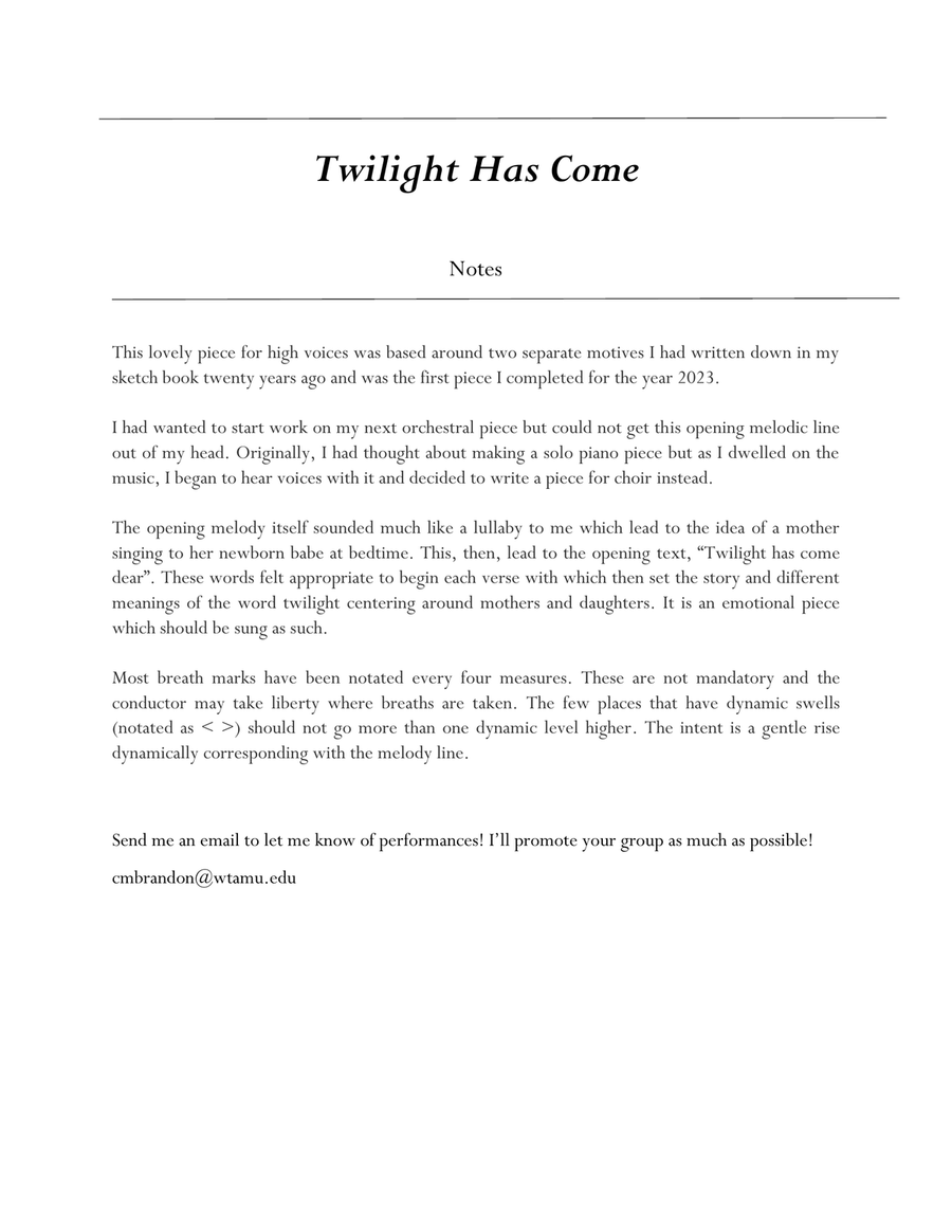 Twilight Has Come Twilight Has Come SSA scores gallery preview page 2