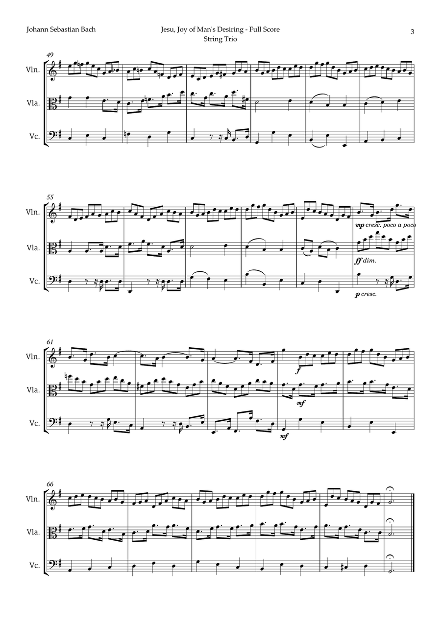 Jesu, Joy of Man's Desiring by Bach for String Trio String Trio scores gallery preview page 3