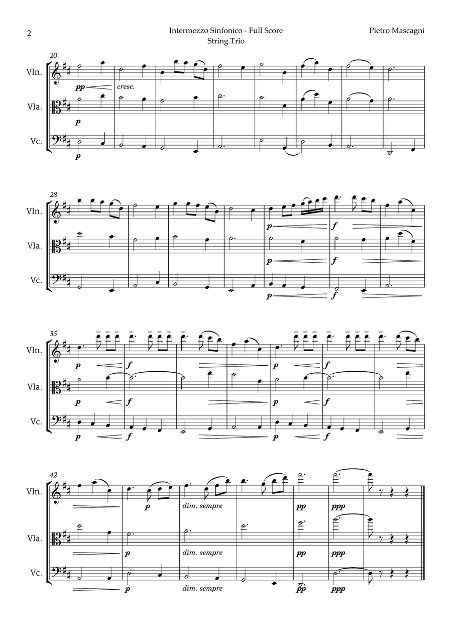 Intermezzo Sinfonico by Pietro Mascagni for String Trio String Trio scores gallery preview page 2