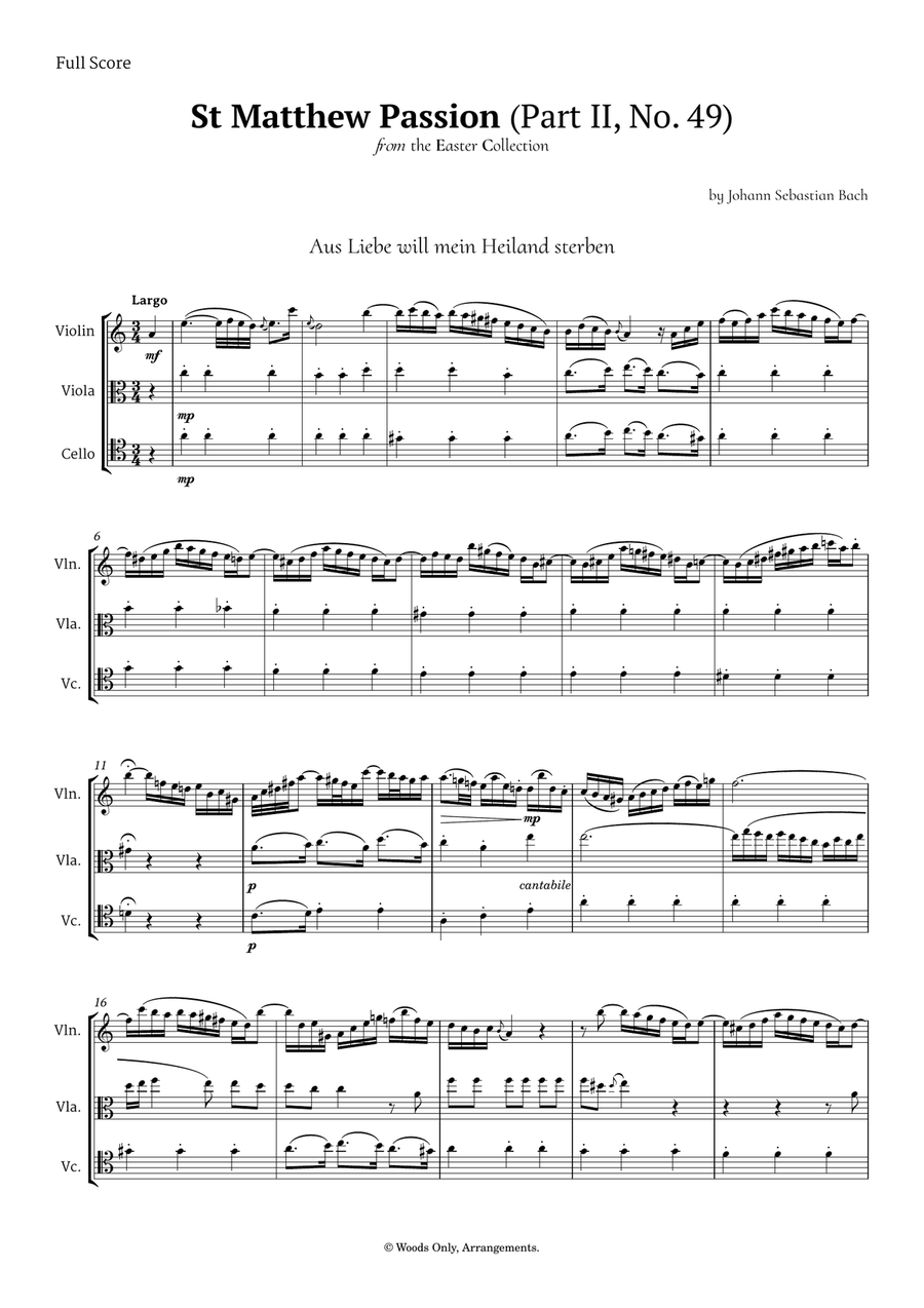 Aus Liebe will mein Heiland sterben by Bach for String Trio String Trio scores gallery preview page 1