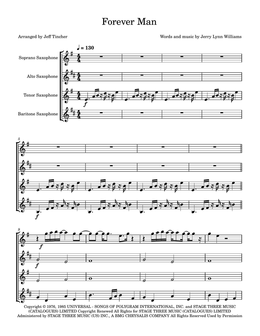 Forever Man Saxophone Quartet scores gallery preview page 2