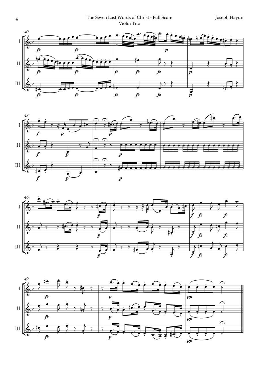 The Seven Last Words of Christ by Haydn for Violin Trio String Trio scores gallery preview page 4