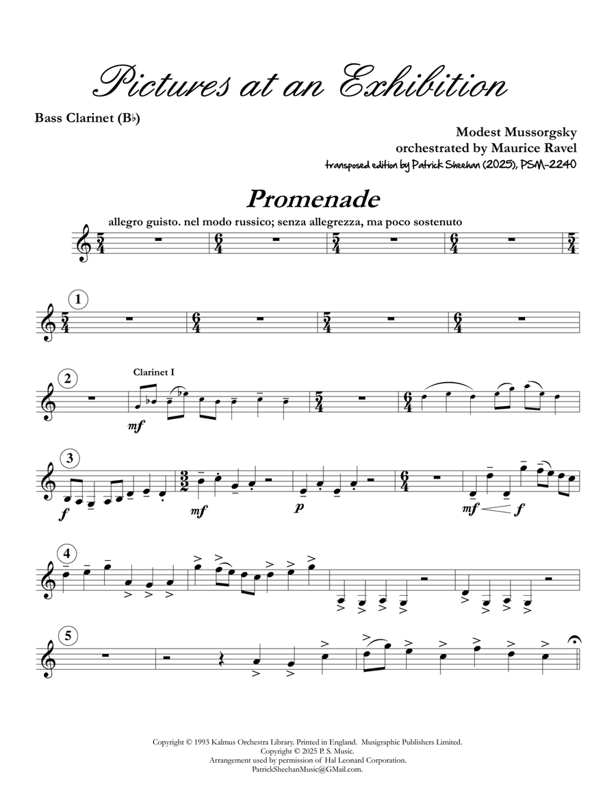 Pictures at an Exhibition (bass clarinet part) Bass Clarinet scores gallery preview page 1