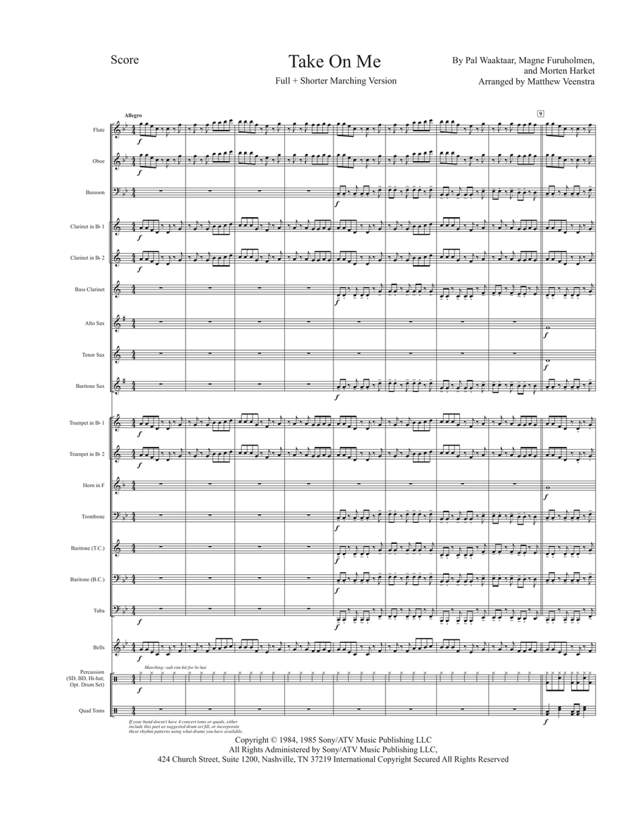 Take On Me Concert Band scores gallery preview page 1