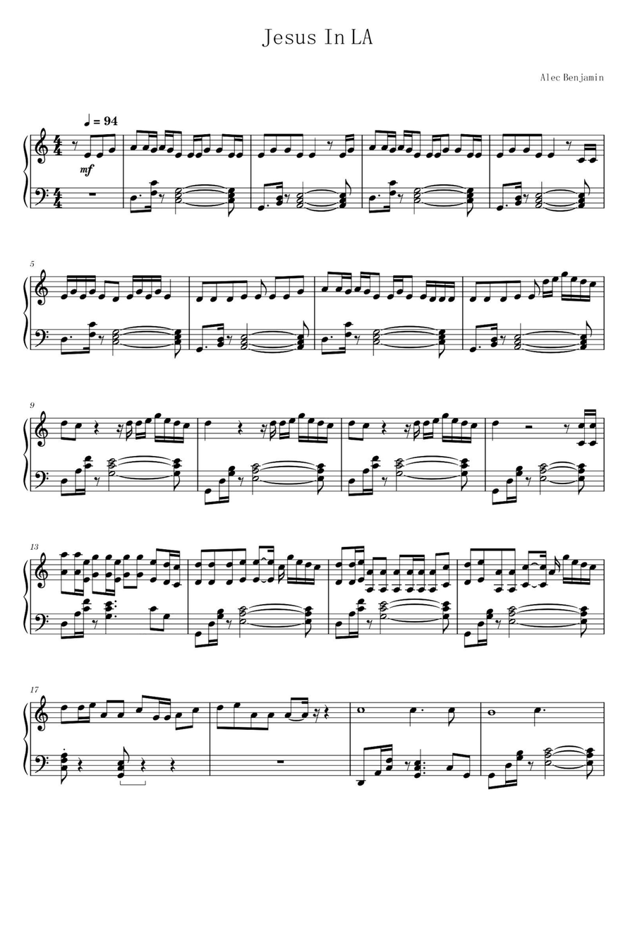 Jesus In LA - Alec Rowley Piano Solo scores gallery preview page 1