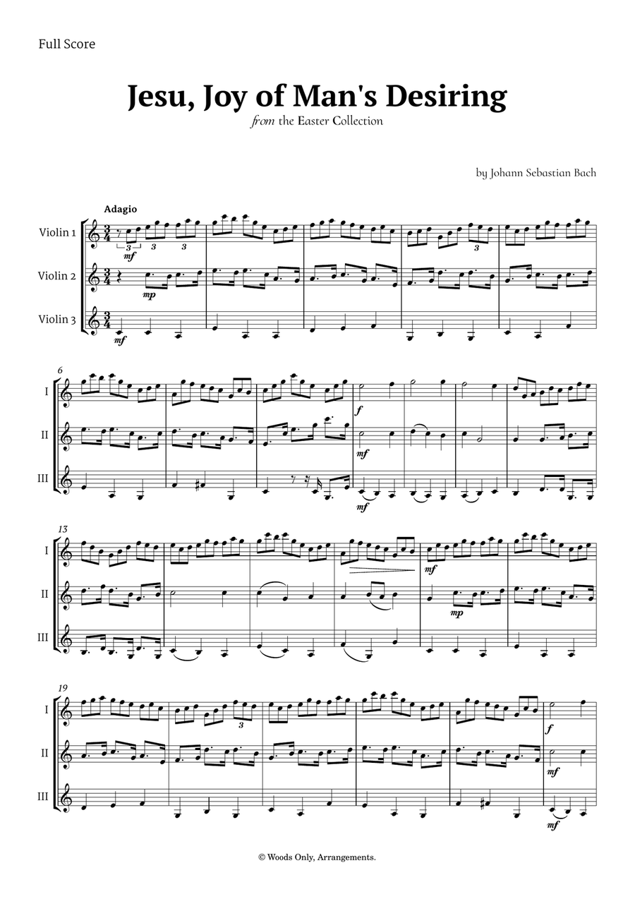 Jesu, Joy of Man's Desiring by Bach for Violin Trio String Trio scores gallery preview page 1