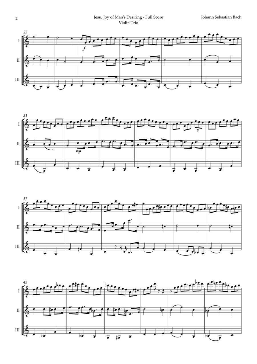 Jesu, Joy of Man's Desiring by Bach for Violin Trio String Trio scores gallery preview page 2