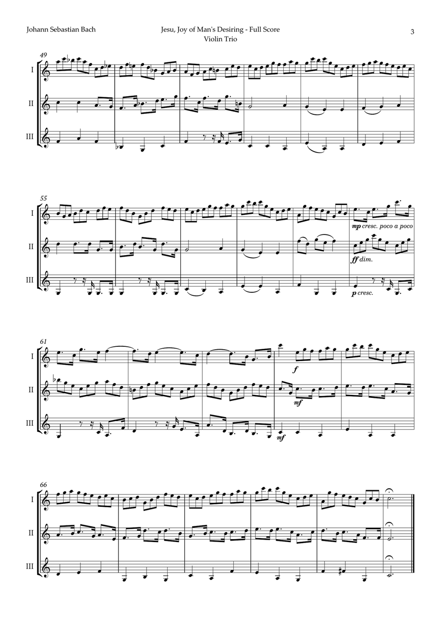 Jesu, Joy of Man's Desiring by Bach for Violin Trio String Trio scores gallery preview page 3