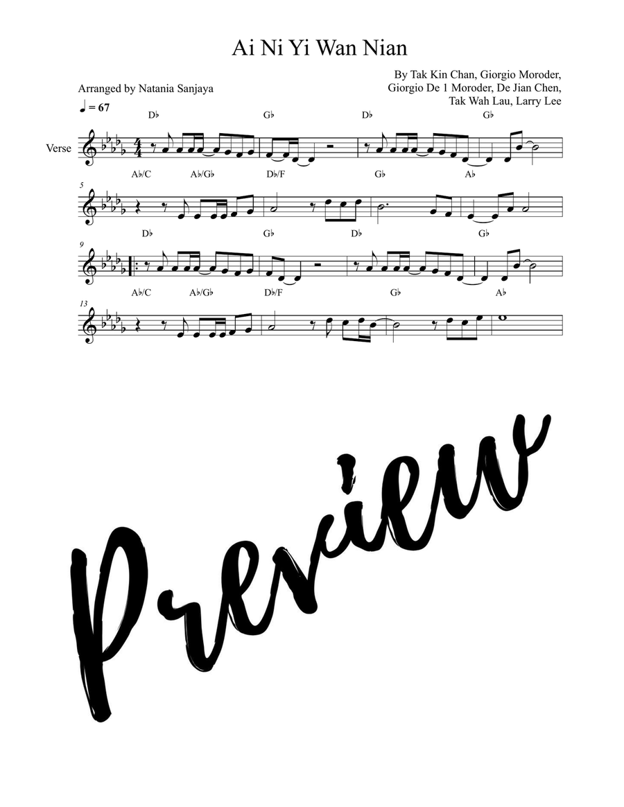 Ai Ni Yi Wan Nian Ai Ni Yi Wan Nian Piano scores gallery preview page 1