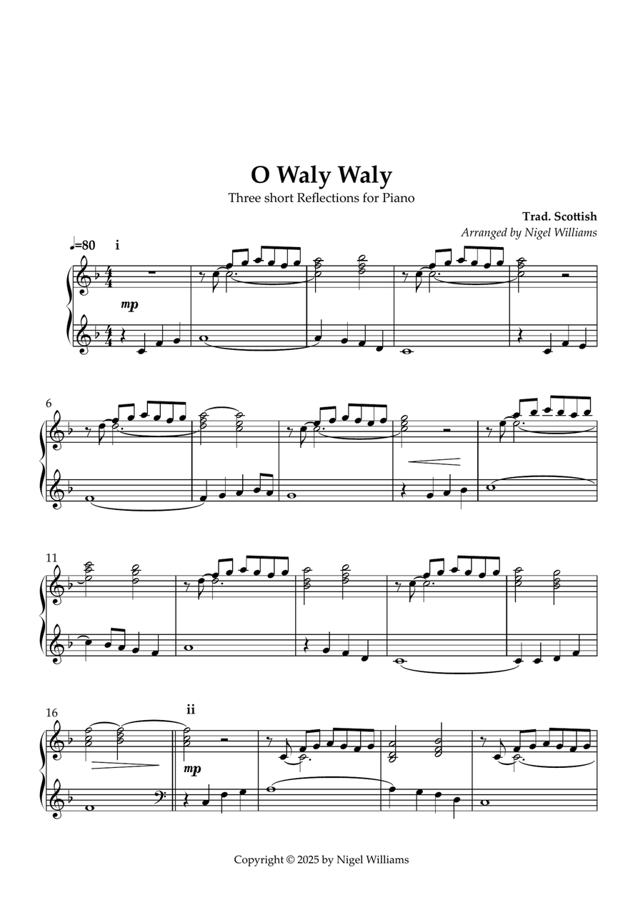 O Waly Waly O Waly Waly Piano Solo scores gallery preview page 1