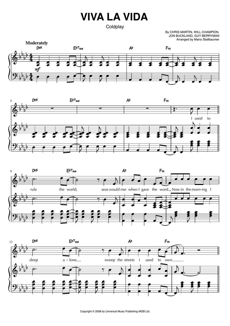 Viva La Vida Piano, Vocal scores gallery preview page 1