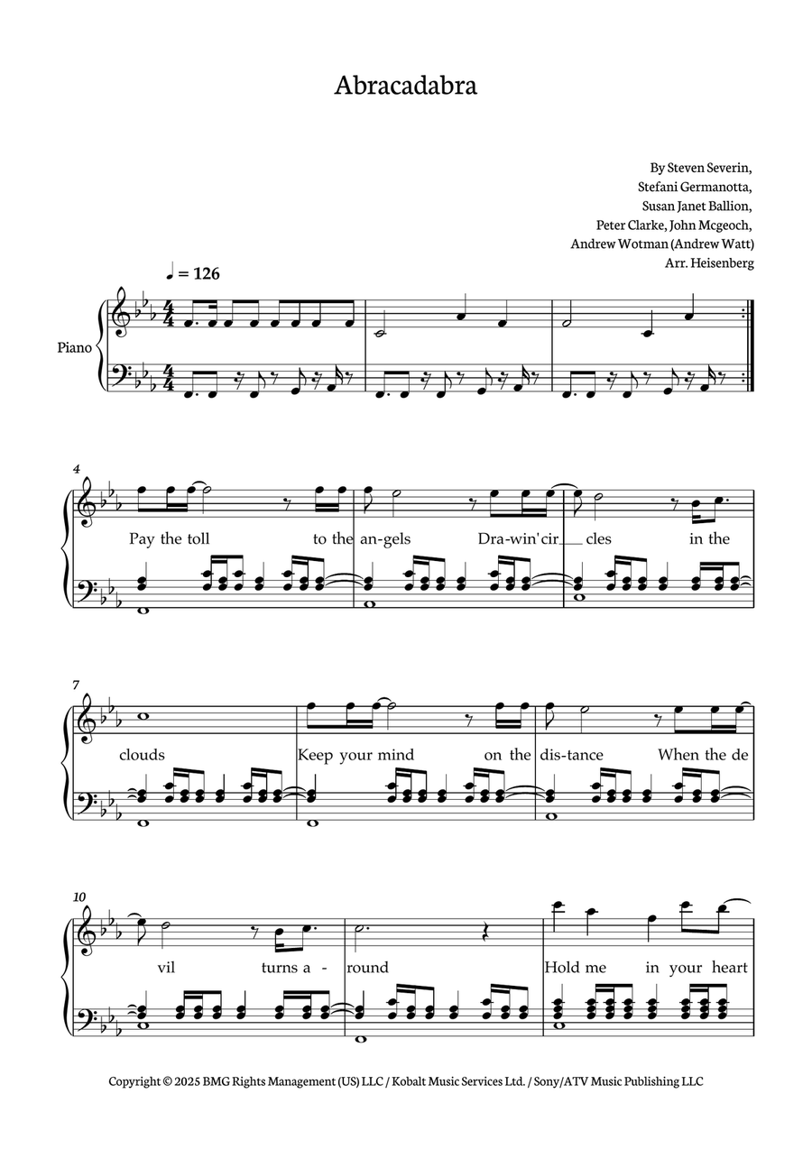 Abracadabra Abracadabra Piano Solo scores gallery preview page 1