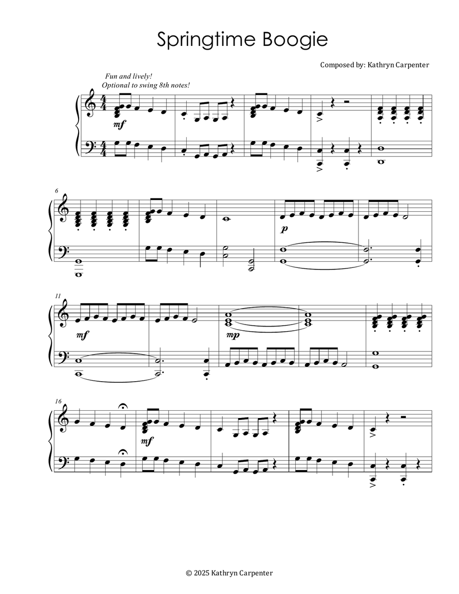 Springtime Boogie (More Advanced Piano) Piano Method scores gallery preview page 1