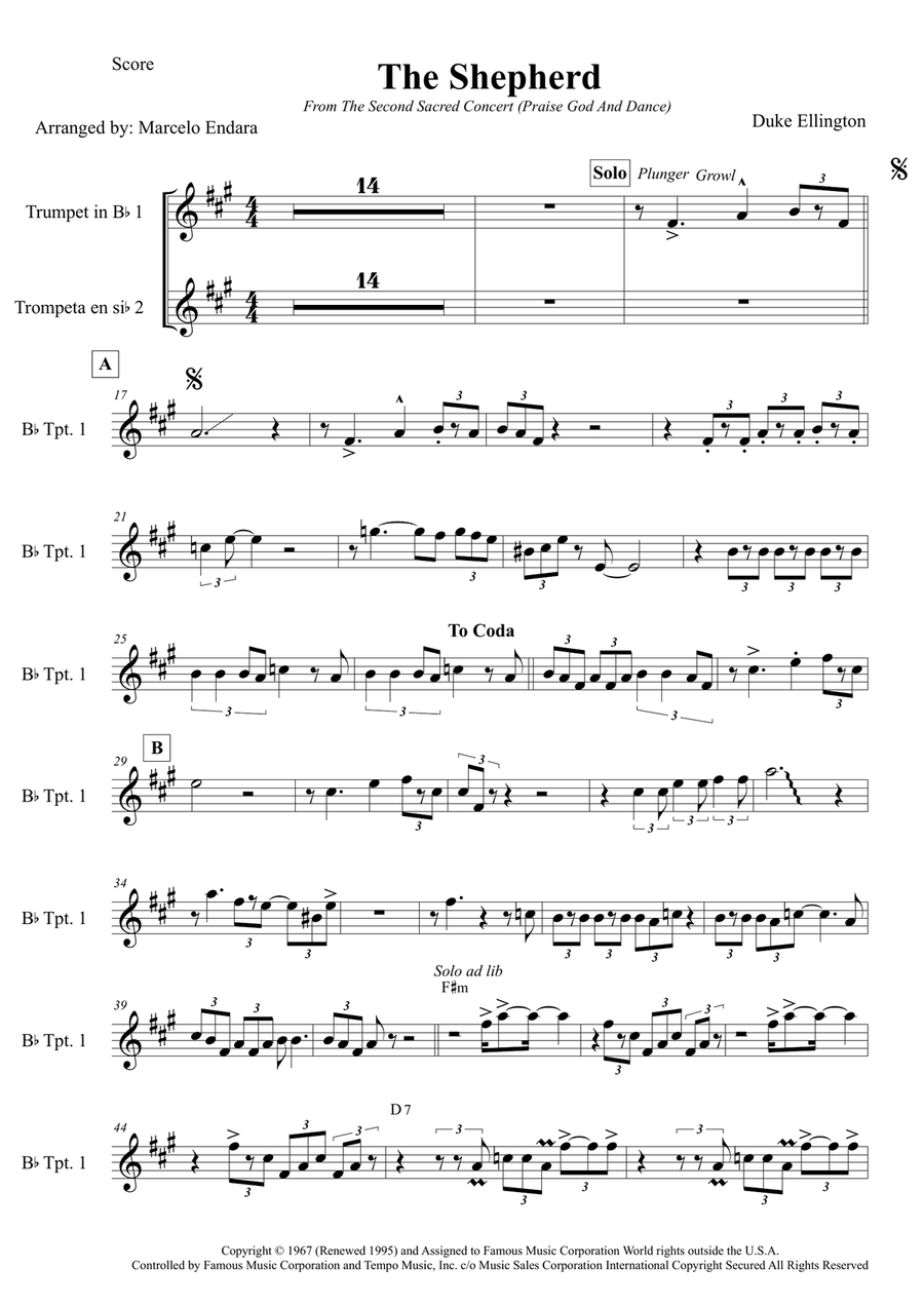 The Shepherd Who Watches Over The Flock Trumpet Duet scores gallery preview page 1