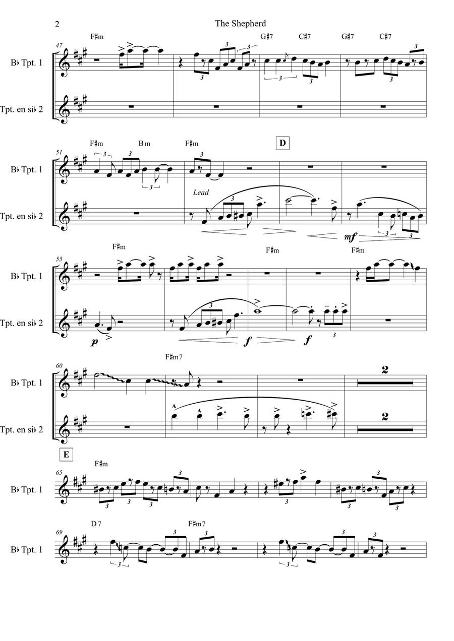 The Shepherd Who Watches Over The Flock Trumpet Duet scores gallery preview page 2