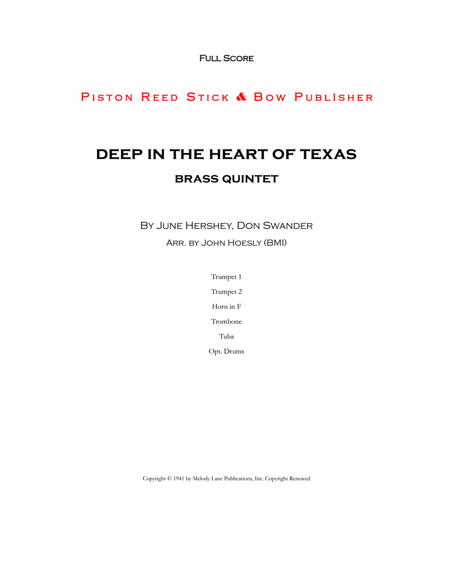 Deep In The Heart Of Texas Brass Quintet scores gallery preview page 1