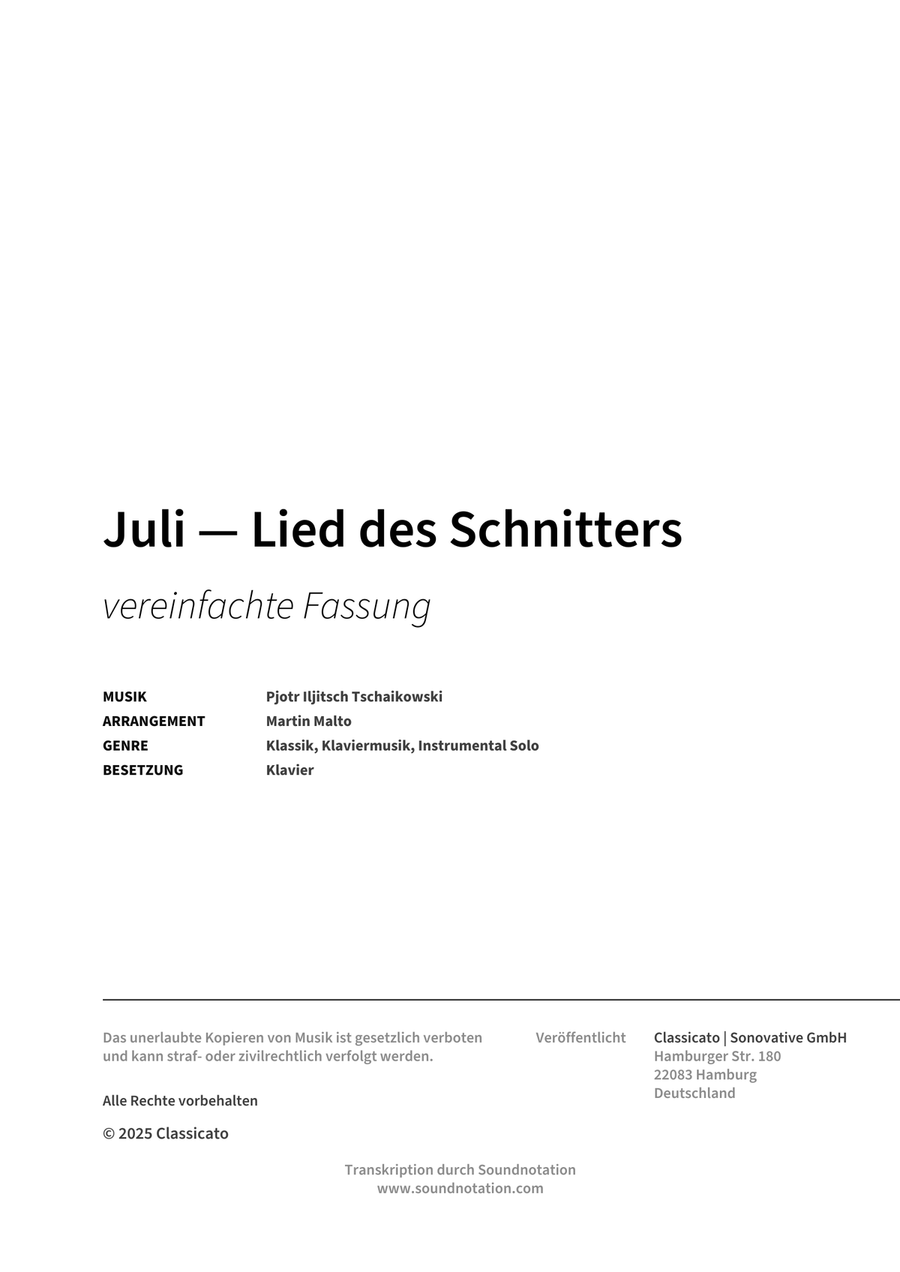 Juli — Lied des Schnitters Piano Solo scores gallery preview page 2
