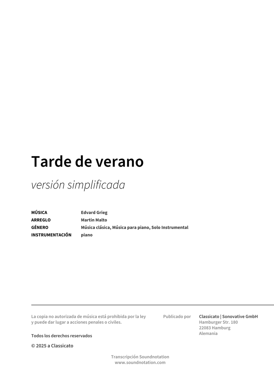 Tarde de verano by Edvard Grieg Piano Solo - Digital Sheet Music page 2
