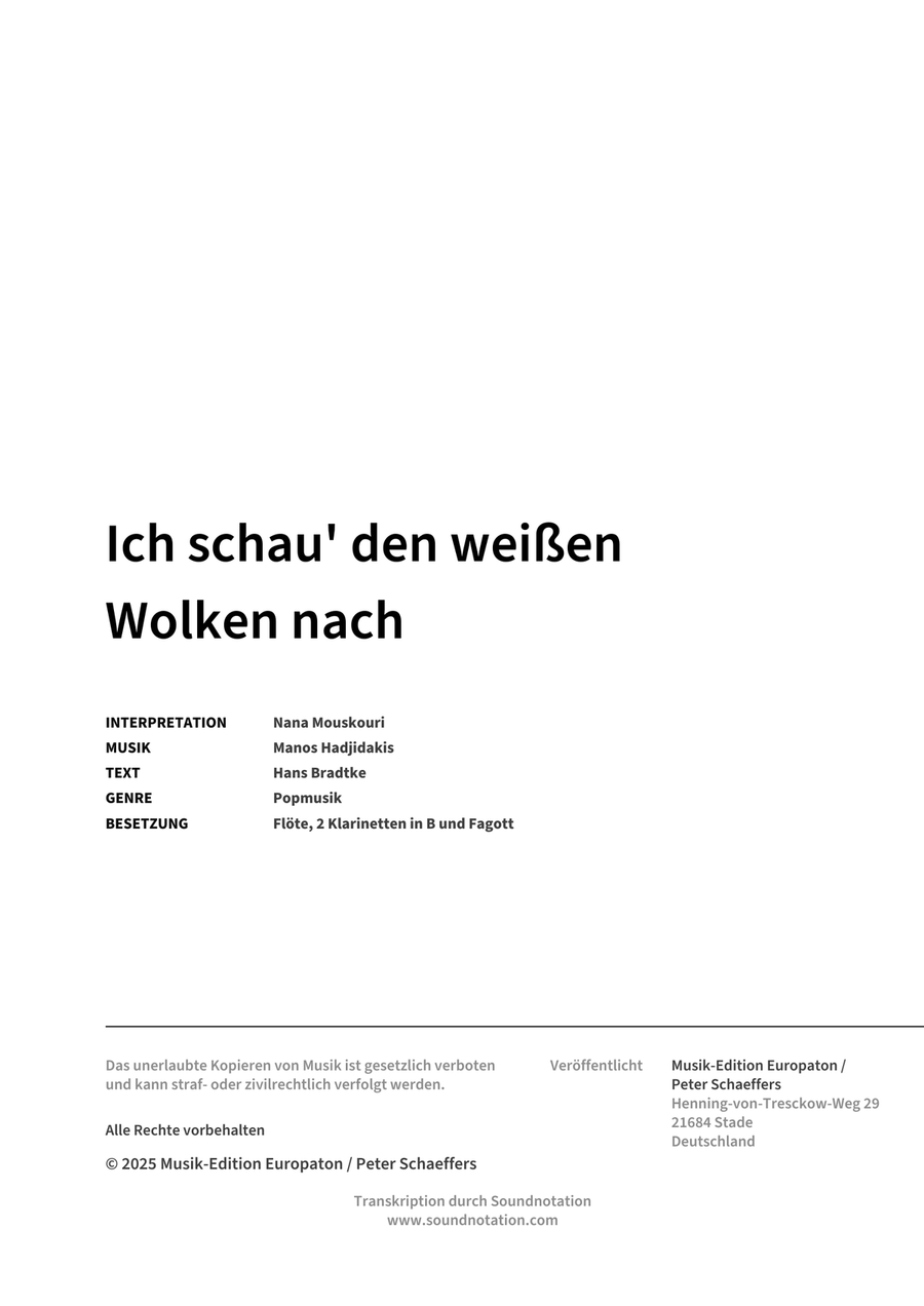 Ich schau' den weißen Wolken nach Bassoon scores gallery preview page 2