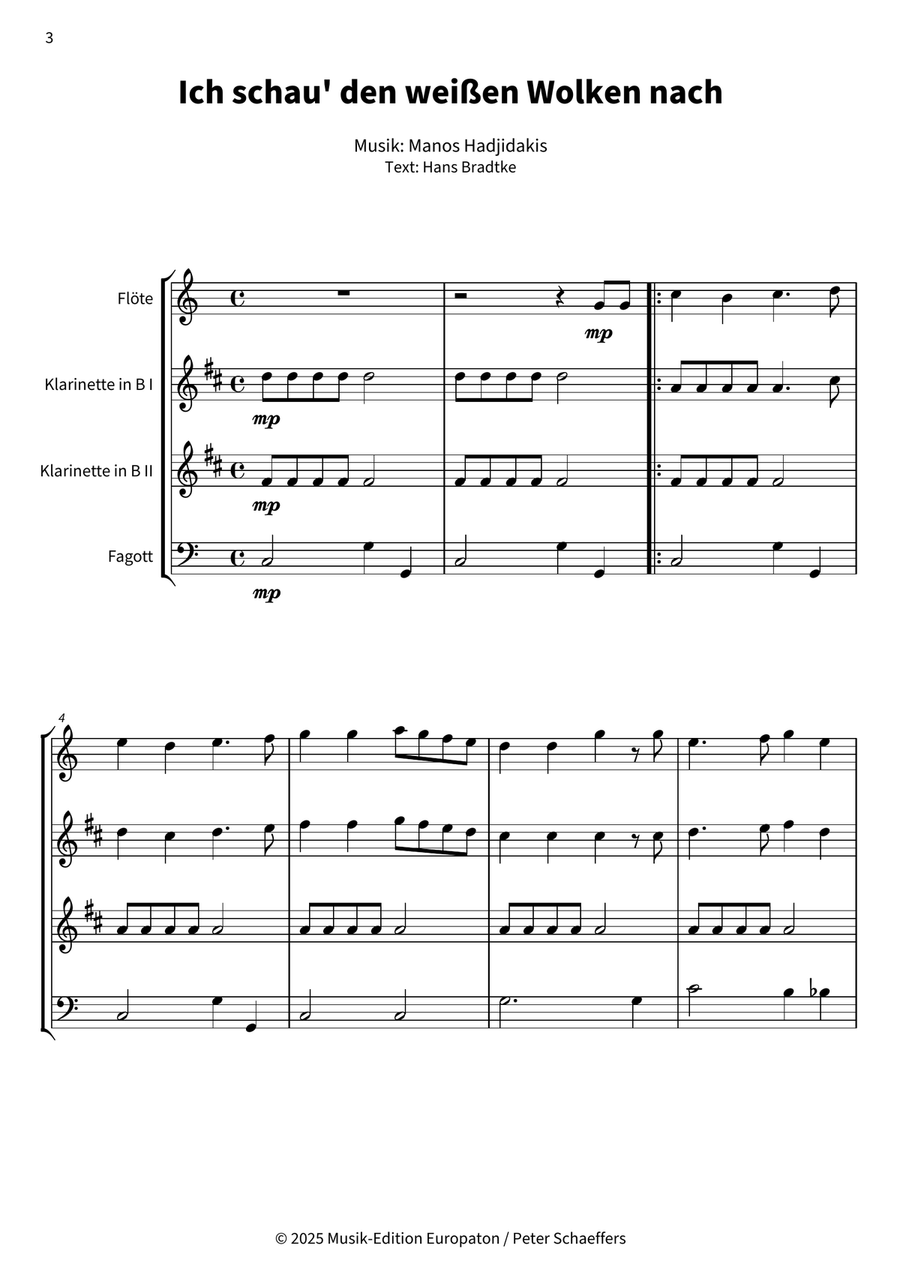 Ich schau' den weißen Wolken nach Bassoon scores gallery preview page 4