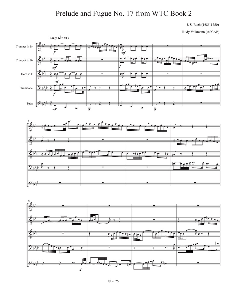 Prelude and Fugue No. 17 from the WTC Book II Brass Quintet scores gallery preview page 2
