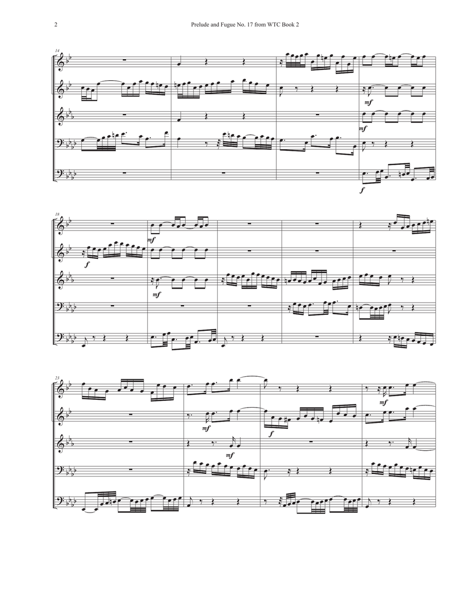 Prelude and Fugue No. 17 from the WTC Book II Brass Quintet scores gallery preview page 3