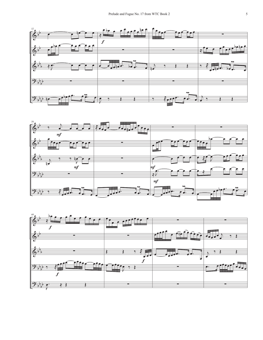 Prelude and Fugue No. 17 from the WTC Book II Brass Quintet scores gallery preview page 6
