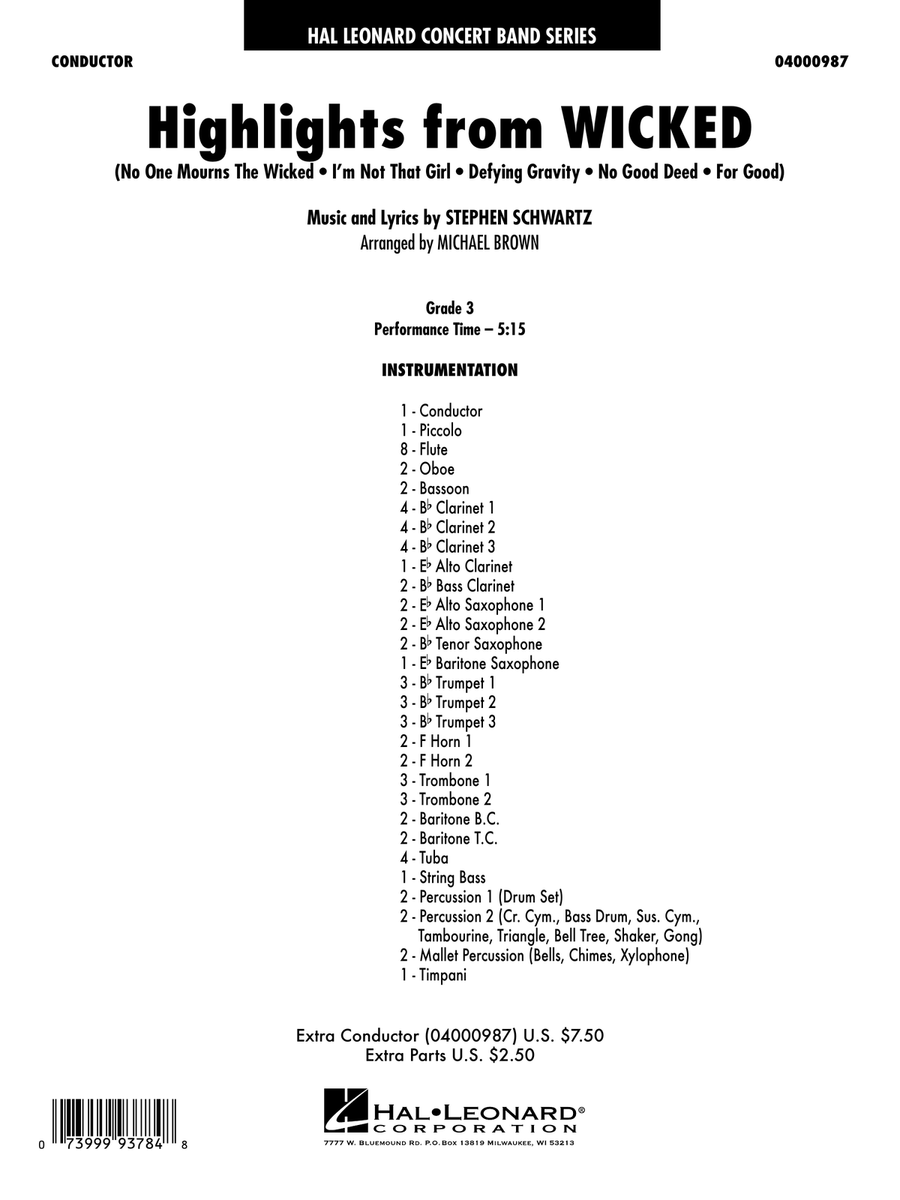 Highlights from Wicked (arr. Michael Brown) - Full Score Concert Band scores gallery preview page 1