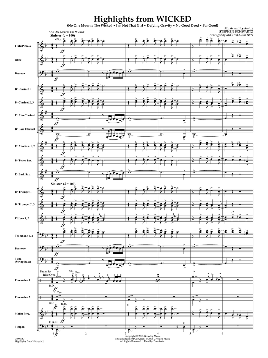 Highlights from Wicked (arr. Michael Brown) - Full Score Concert Band scores gallery preview page 2