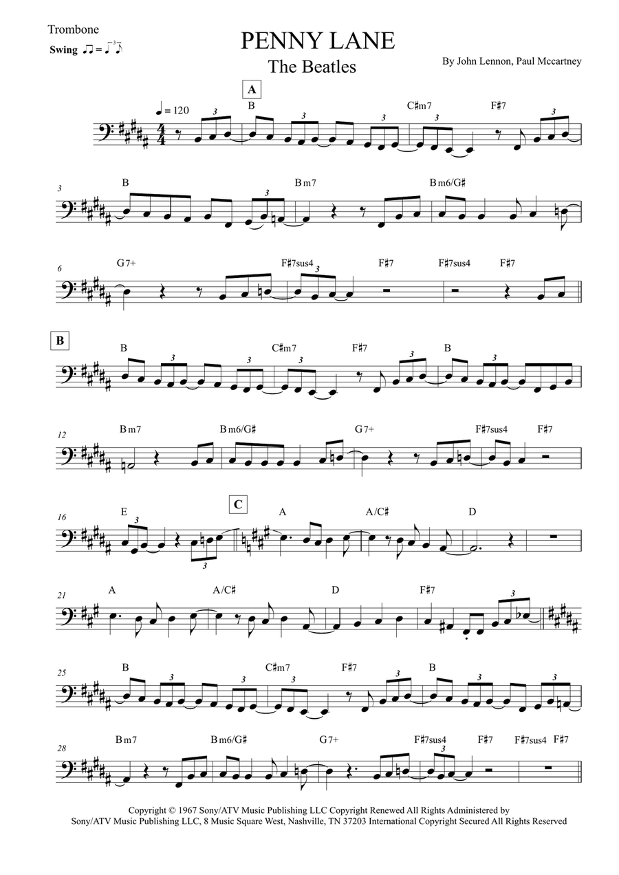 Penny Lane Trombone Solo scores gallery preview page 1