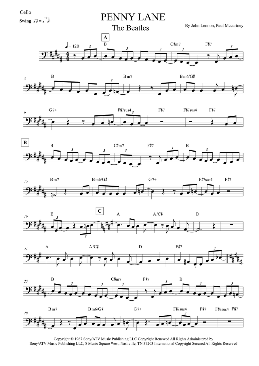 Penny Lane Cello Solo scores gallery preview page 1
