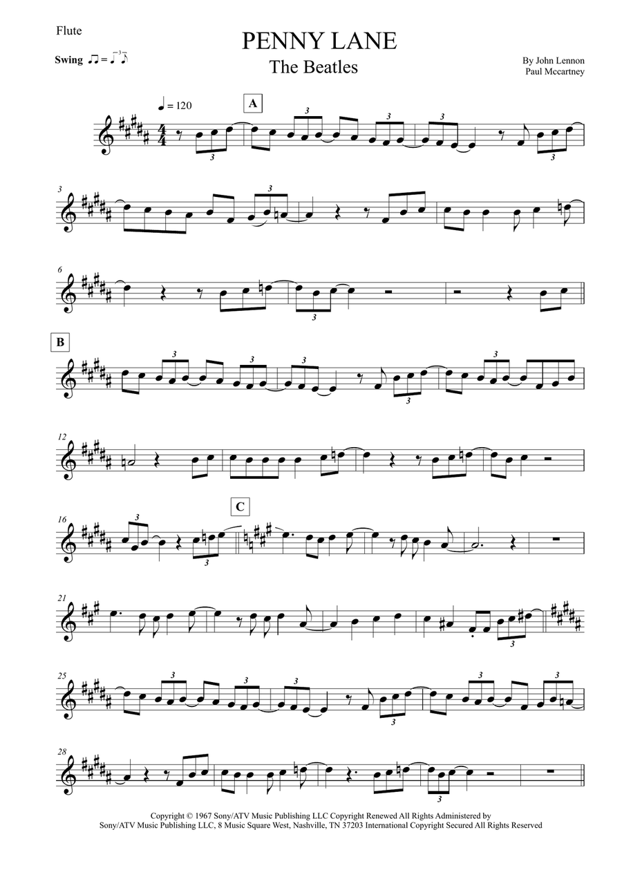Penny Lane Flute Solo scores gallery preview page 1