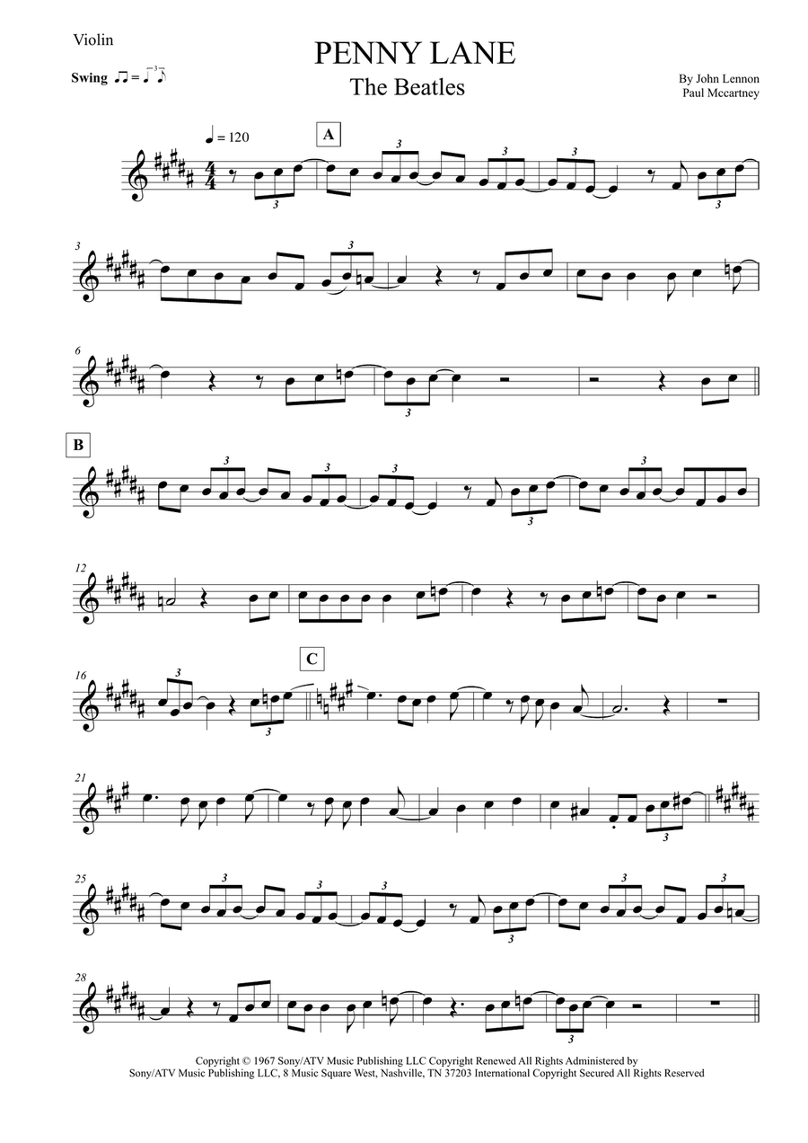 Penny Lane Violin Solo scores gallery preview page 1